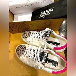 Golden Goose Superstar, hot pink heel tab and cheetah toe! So cute! Size EU40